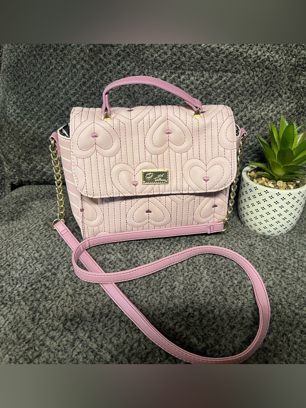 Luv Besty by Betsy Johnson Pink  Lavender Quilted Heart Crossbody Bag - Elegant